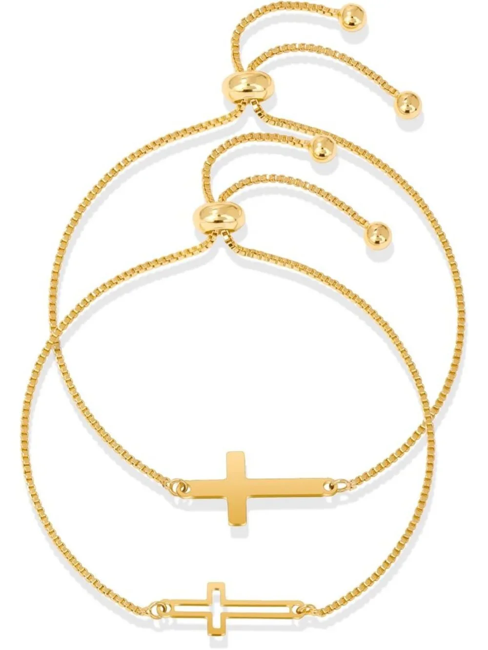 18K Gold BFF Friendship Bracelet Matching Butterfly Cross Charms Bracelet Set fo